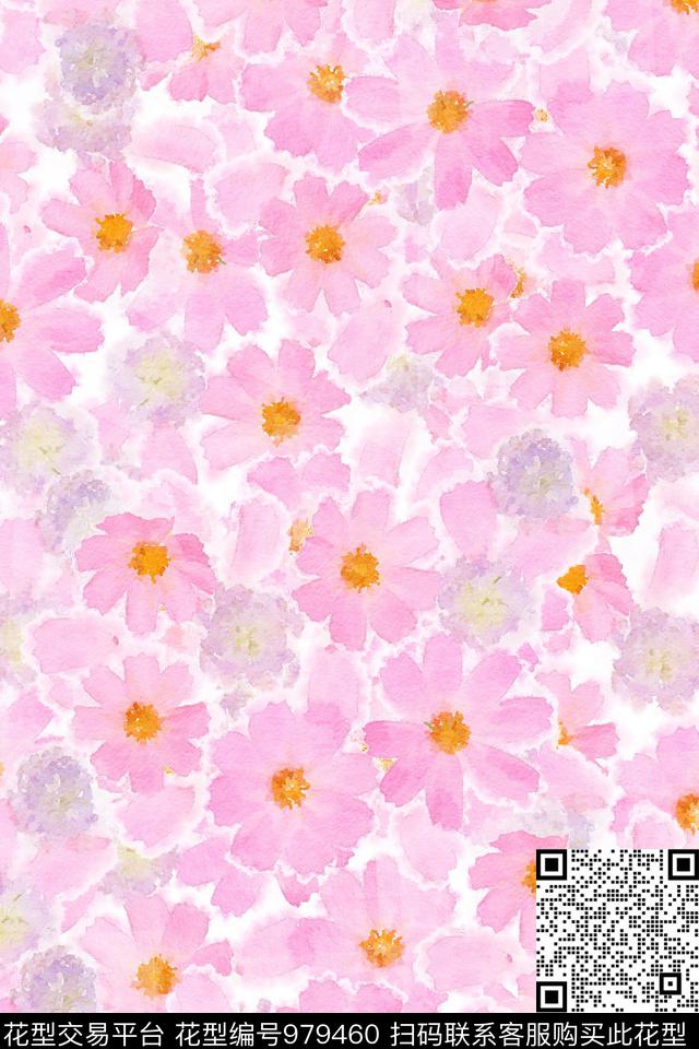 粉色花瓣.jpg - 979460 - 数码花型 素雅 手绘花卉 - 数码印花花型 － 女装花型设计 － 瓦栏