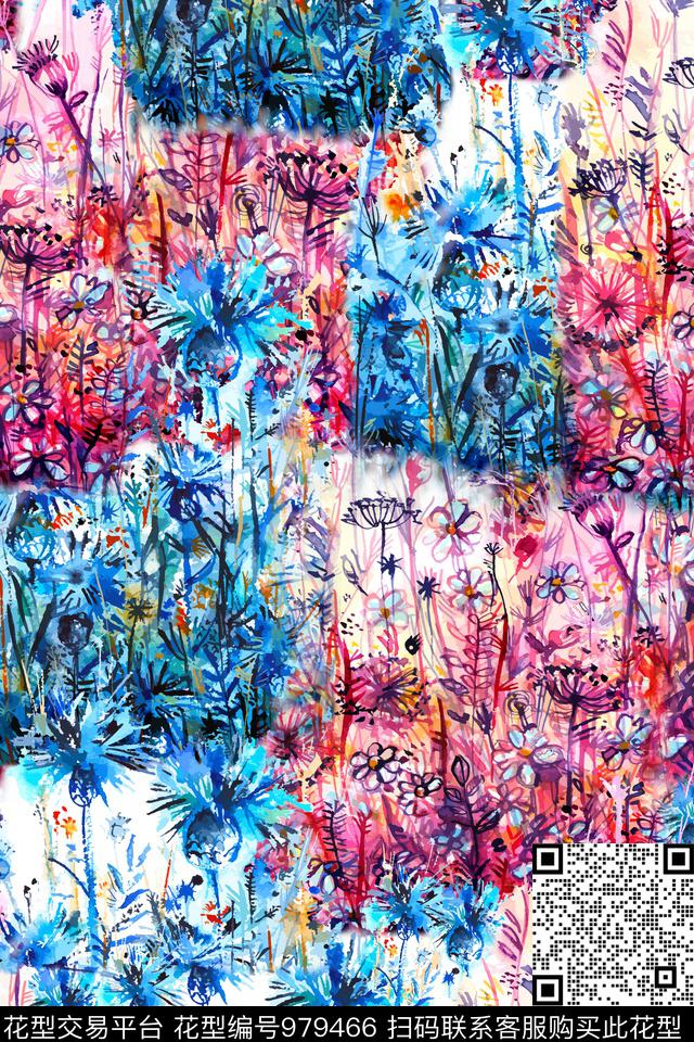 杂乱.jpg - 979466 - 水彩花卉 手绘花卉 定位花 - 数码印花花型 － 女装花型设计 － 瓦栏
