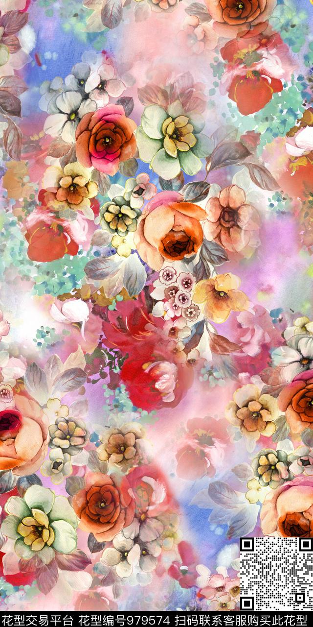 QSMX87.jpg - 979574 - 数码花型 手绘花卉 抽象 - 数码印花花型 － 女装花型设计 － 瓦栏