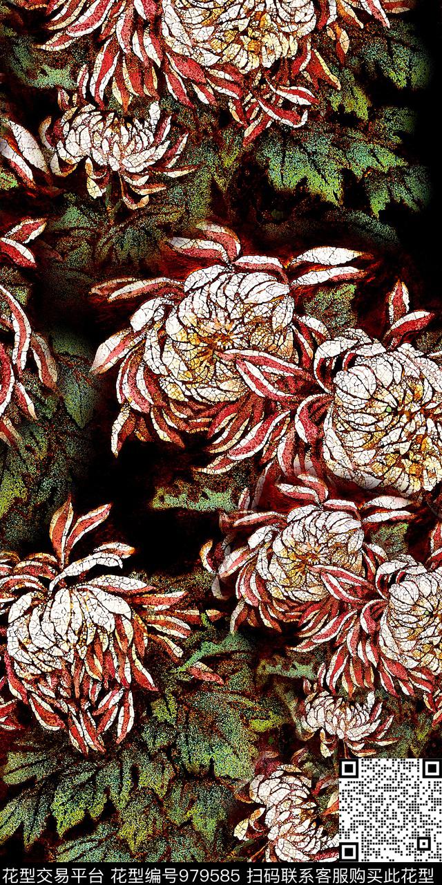 Qq17.12.05-1.jpg - 979585 - 手绘花卉 抽象花卉 复古 - 数码印花花型 － 女装花型设计 － 瓦栏