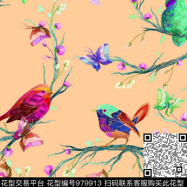 231.jpg - 979913 - 编织花鸟 中国风花鸟 植物 - 传统印花花型 － 女装花型设计 － 瓦栏
