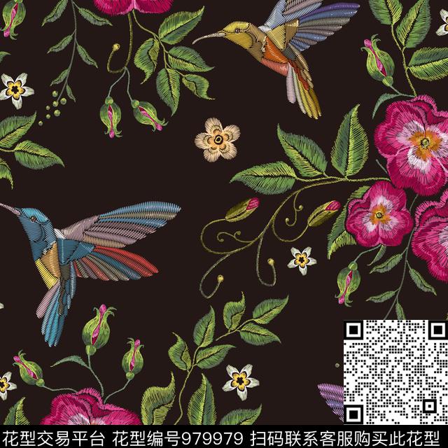 花鸟编织-分层.jpg - 979979 - 数码花型 植物 花卉 - 数码印花花型 － 女装花型设计 － 瓦栏