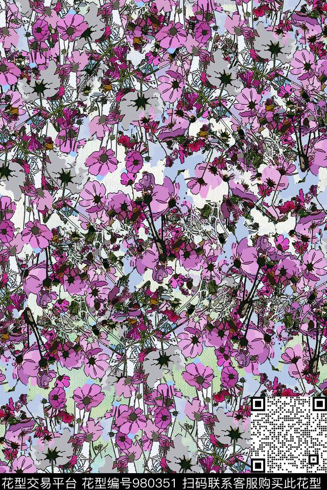 格桑花.jpg - 980351 - 数码花型 素雅 花卉 - 数码印花花型 － 女装花型设计 － 瓦栏