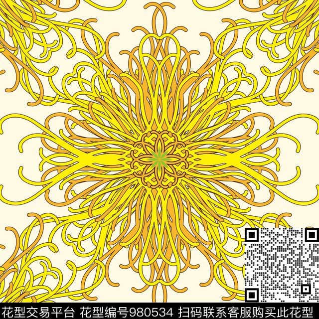 00013.jpg - 980534 - 菊花 花卉 潮牌 - 数码印花花型 － 方巾花型设计 － 瓦栏