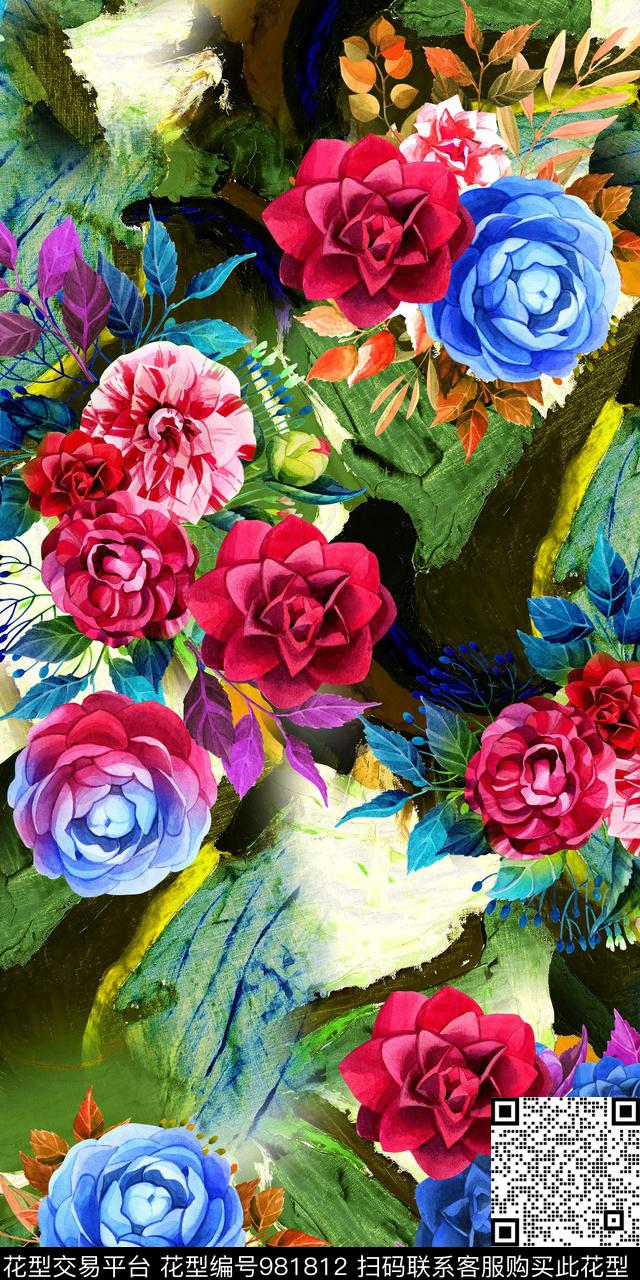 Qq17.12.10-2.jpg - 981812 - 手绘花卉 抽象花卉 抽象底纹 - 数码印花花型 － 女装花型设计 － 瓦栏