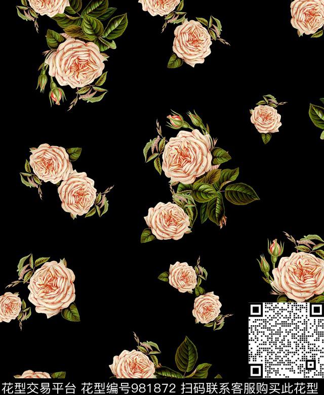 gZz.jpg - 981872 - 月季花 手绘花卉 植物 - 数码印花花型 － 女装花型设计 － 瓦栏
