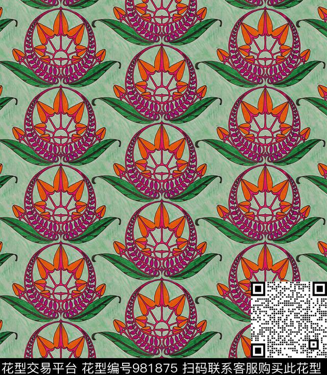 gt.jpg - 981875 - 花卉 几何花卉 民族风花型 - 数码印花花型 － 女装花型设计 － 瓦栏