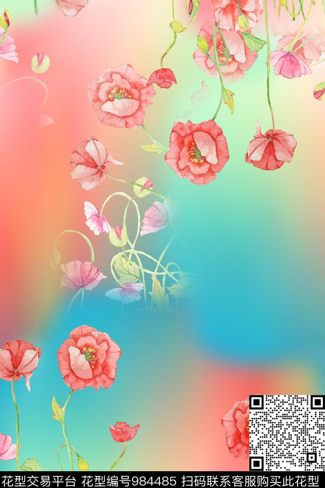 娇艳的花.jpg - 984485 - 数码花型 水彩花卉 手绘花卉 - 数码印花花型 － 女装花型设计 － 瓦栏