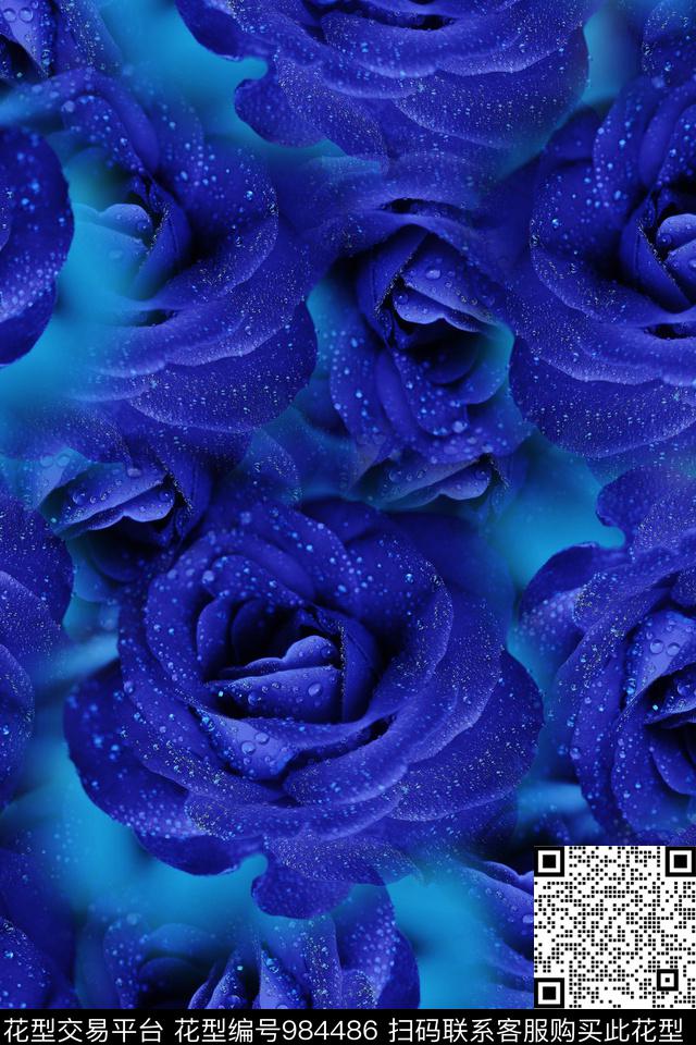蓝色玫瑰.jpg - 984486 - 数码花型 照片花卉 女装 - 数码印花花型 － 女装花型设计 － 瓦栏