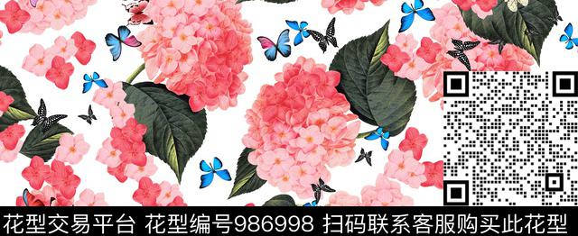 绣球花.jpg - 986998 - 数码花型 绣球花 手绘花卉 - 数码印花花型 － 女装花型设计 － 瓦栏