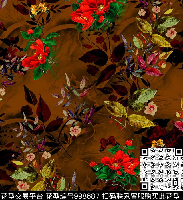 hm-3.jpg - 998687 - 花卉 香云纱 绿植树叶 - 数码印花花型 － 女装花型设计 － 瓦栏
