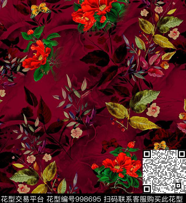 hm.jpg - 998695 - 花卉 香云纱 绿植树叶 - 数码印花花型 － 女装花型设计 － 瓦栏