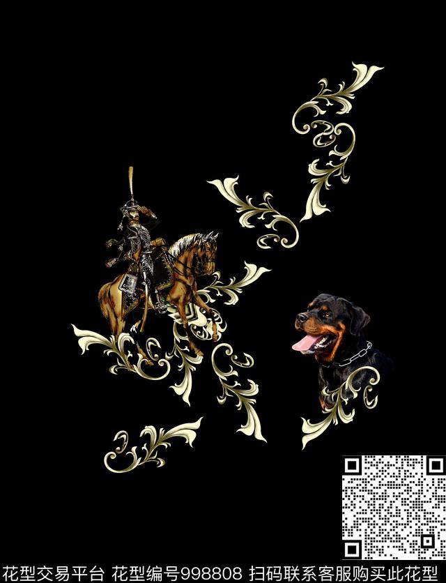 98.jpg - 998808 - 动物花卉 狗 骑士 - 数码印花花型 － 男装花型设计 － 瓦栏