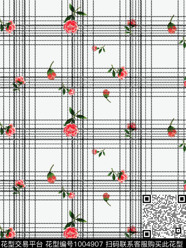 201801081532.jpg - 1004907 - 数码花型 格子 花卉 - 数码印花花型 － 女装花型设计 － 瓦栏