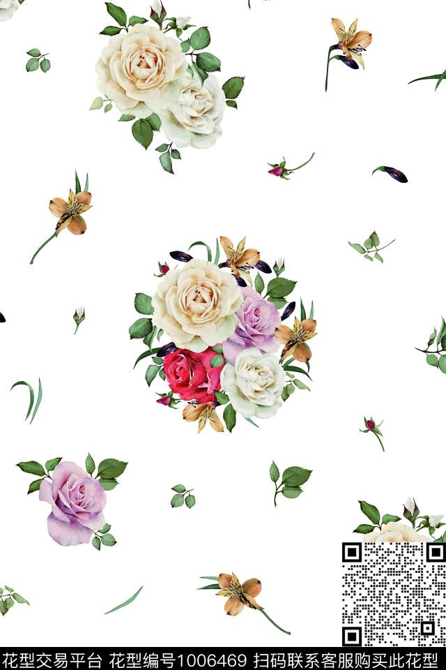白色.jpg - 1006469 - 数码花型 小碎花 月季花 - 数码印花花型 － 女装花型设计 － 瓦栏