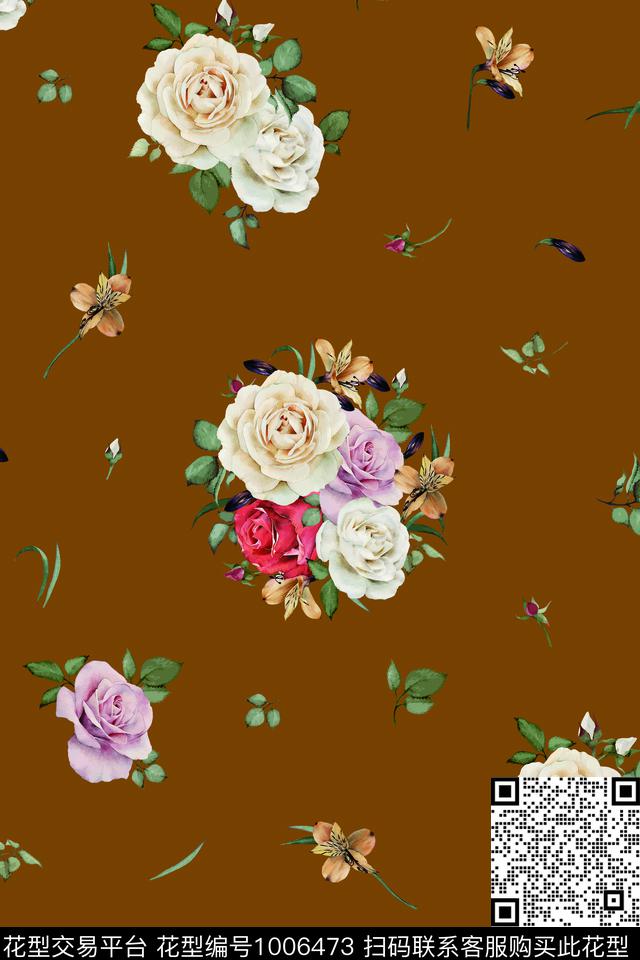 焦糖色.jpg - 1006473 - 数码花型 小碎花 月季花 - 数码印花花型 － 女装花型设计 － 瓦栏