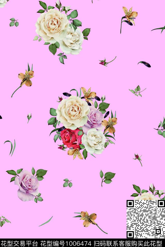 粉色.jpg - 1006474 - 数码花型 小碎花 月季花 - 数码印花花型 － 女装花型设计 － 瓦栏