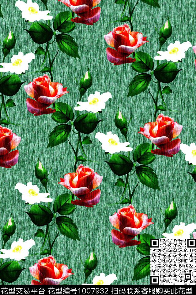 20181152.jpg - 1007932 - 玫瑰花 纹理底 怀旧风 - 传统印花花型 － 女装花型设计 － 瓦栏