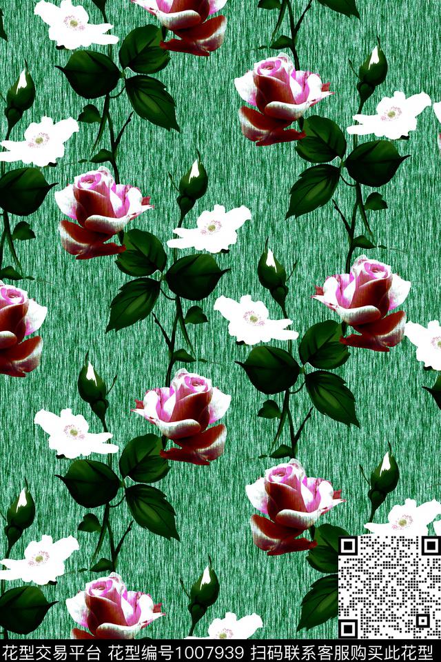 20181152.jpg - 1007939 - 玫瑰花 纹理底 怀旧风 - 传统印花花型 － 女装花型设计 － 瓦栏