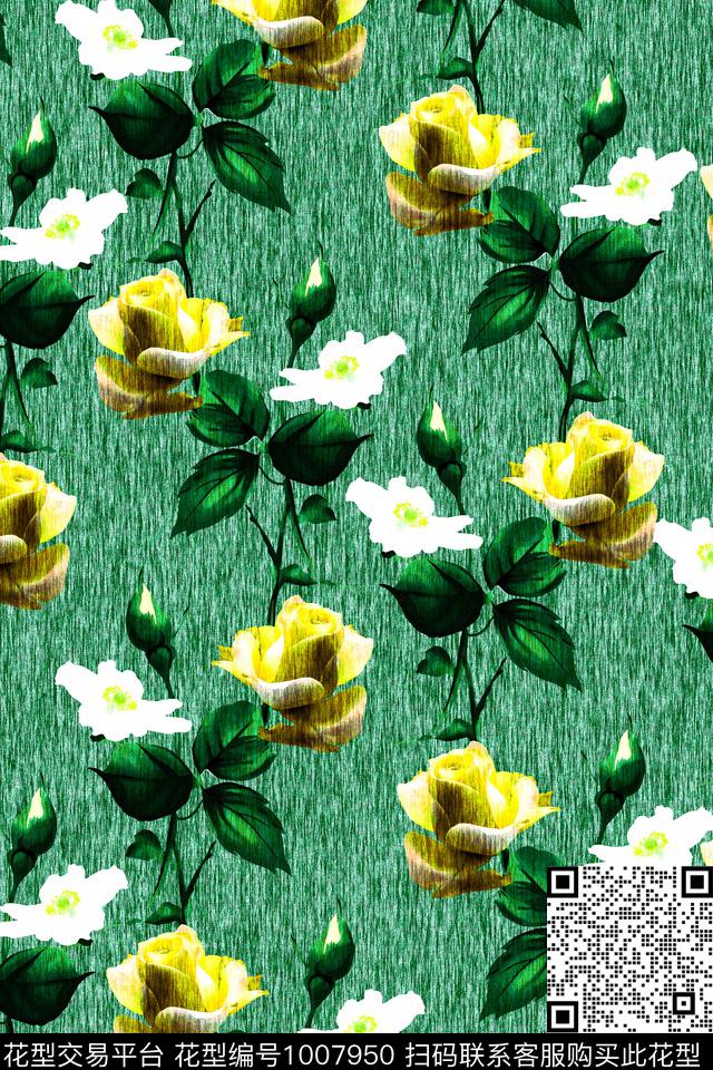 20181152b.jpg - 1007950 - 玫瑰花 纹理底 怀旧风 - 传统印花花型 － 女装花型设计 － 瓦栏