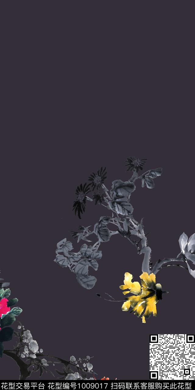 画笔kh102分层.jpg - 1009017 - 欧式定位花 旗袍 水墨风 - 数码印花花型 － 女装花型设计 － 瓦栏