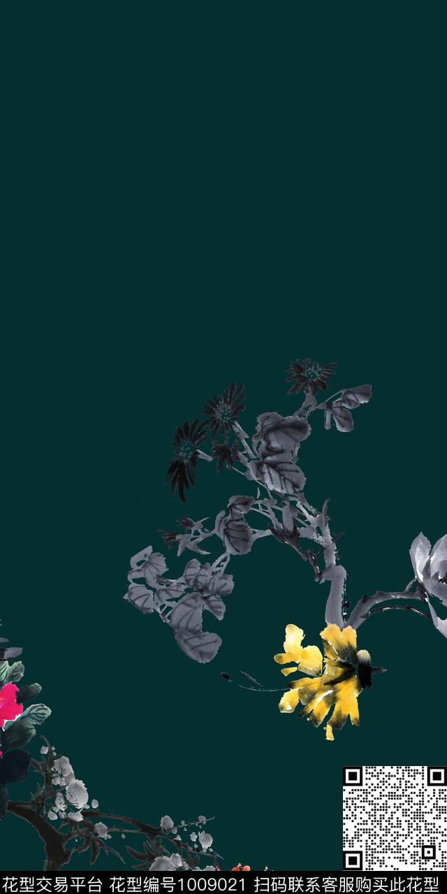 画笔kh102-1分层.jpg - 1009021 - 欧式定位花 旗袍 水墨风 - 数码印花花型 － 女装花型设计 － 瓦栏