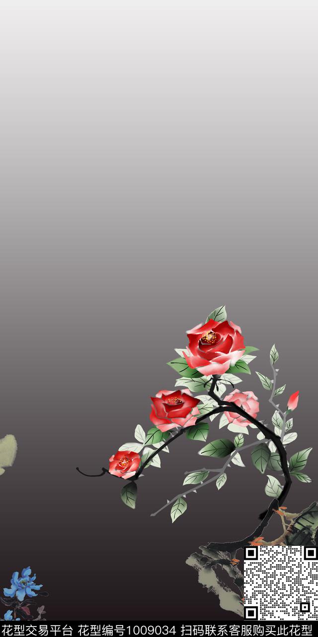 画笔kh103-1分层.jpg - 1009034 - 动物花卉 旗袍 水墨风 - 数码印花花型 － 女装花型设计 － 瓦栏