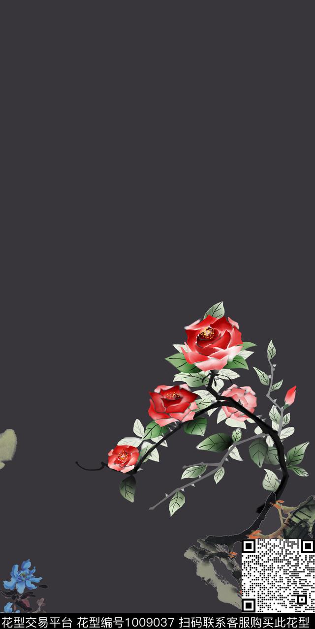 画笔kh103分层.jpg - 1009037 - 动物花卉 旗袍 水墨风 - 数码印花花型 － 女装花型设计 － 瓦栏
