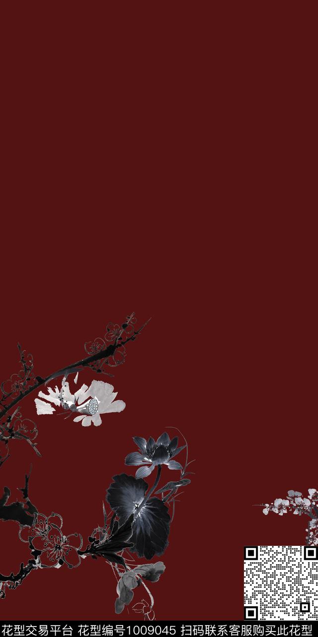 画笔kh104分层.jpg - 1009045 - 动物花卉 旗袍 水墨风 - 数码印花花型 － 女装花型设计 － 瓦栏