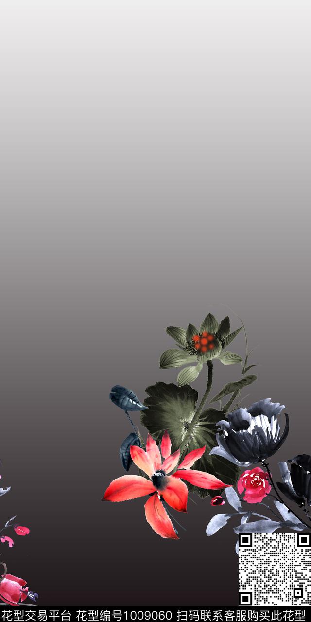 画笔kh106-1分层.jpg - 1009060 - 花卉 旗袍 水墨风 - 数码印花花型 － 女装花型设计 － 瓦栏