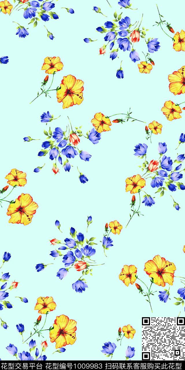 小碎花大花花卉传统印花花型下载（图片编号: 1009983） - 瓦栏（Walan）