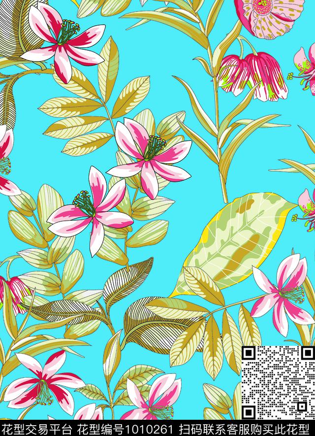 家纺1.jpg - 1010261 - 秋冬花型 植物 蓝色 - 数码印花花型 － 床品花型设计 － 瓦栏