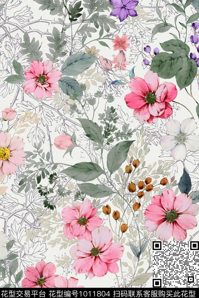 20180120.jpg - 1011804 - 小碎花 线条花卉 花卉 - 数码印花花型 － 女装花型设计 － 瓦栏