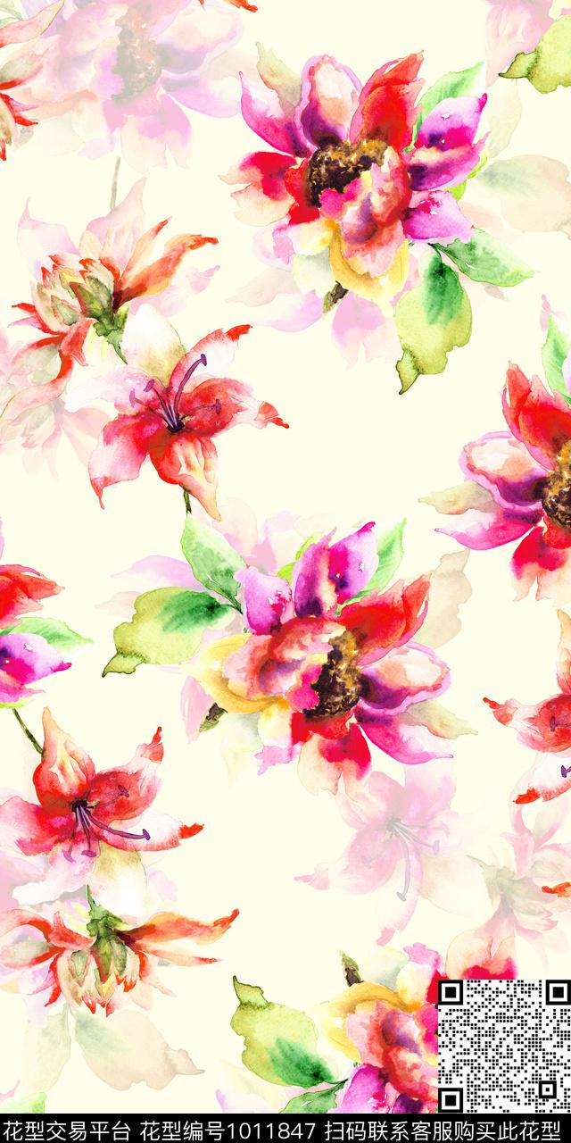 18-1-13.jpg - 1011847 - 数码花型 水彩花卉 女装 - 数码印花花型 － 女装花型设计 － 瓦栏
