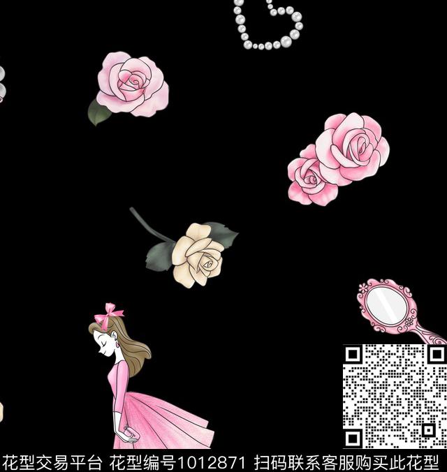 珍珠女孩.jpg - 1012871 - 数码花型 花卉 玫瑰花 - 数码印花花型 － 女装花型设计 － 瓦栏