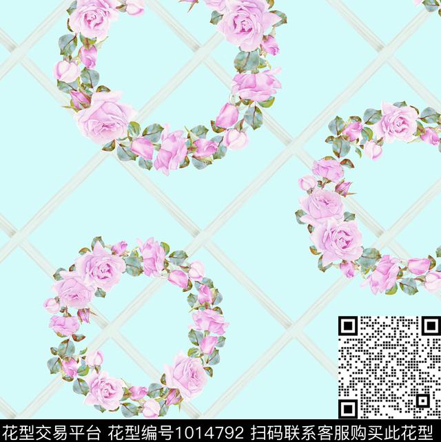 圆圈玫瑰.jpg - 1014792 - 大花 数码花型 格子 - 数码印花花型 － 女装花型设计 － 瓦栏