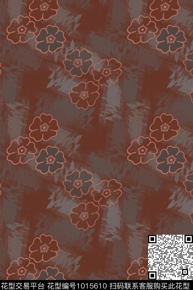 衬衫抽象笔触数码印花花型下载（图片编号: 1015610） - 瓦栏（Walan）