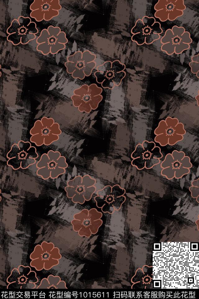 衬衫抽象笔触数码印花花型下载（图片编号: 1015611） - 瓦栏（Walan）