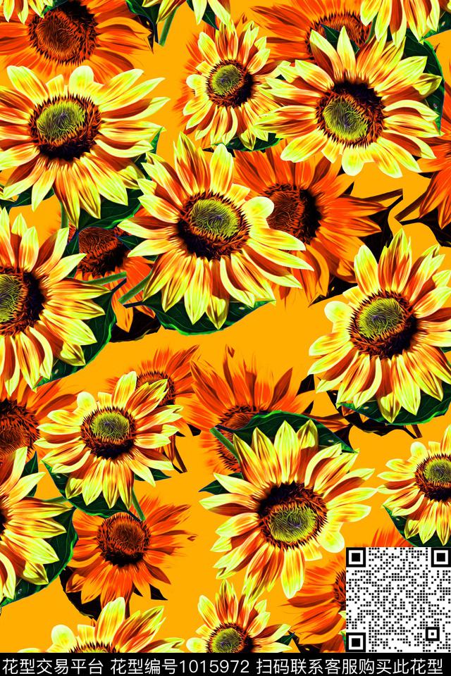 20180205.jpg - 1015972 - 向日葵 油画风格 时尚写意 - 数码印花花型 － 女装花型设计 － 瓦栏
