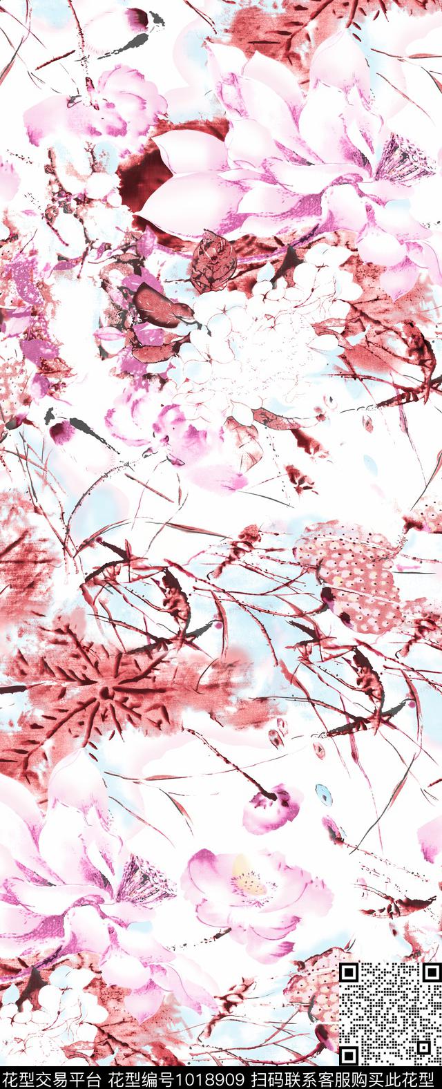 数码花型抽象花卉创意数码印花花型下载（图片编号: 1018909） - 瓦栏（Walan）