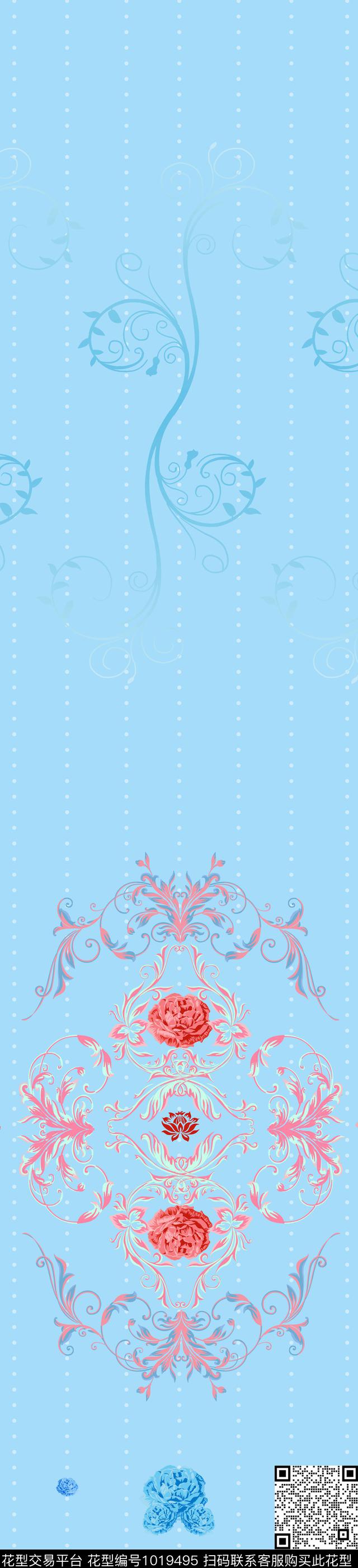 xbq180227.jpg - 1019495 - 花卉 提花花型 玫瑰花 - 数码印花花型 － 窗帘花型设计 － 瓦栏