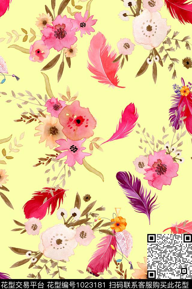 20180306c2.jpg - 1023181 - 水彩花卉 羽毛 花卉 - 数码印花花型 － 女装花型设计 － 瓦栏