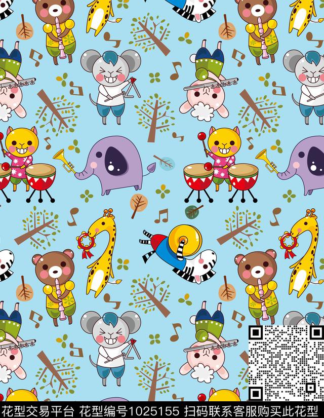 小动物-蓝.jpg - 1025155 - 卡通 可爱 几何 - 传统印花花型 － 童装花型设计 － 瓦栏