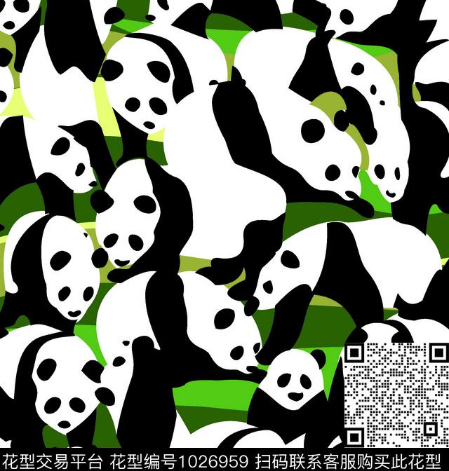 小熊猫.jpg - 1026959 - 卡通 可爱 几何 - 传统印花花型 － 童装花型设计 － 瓦栏