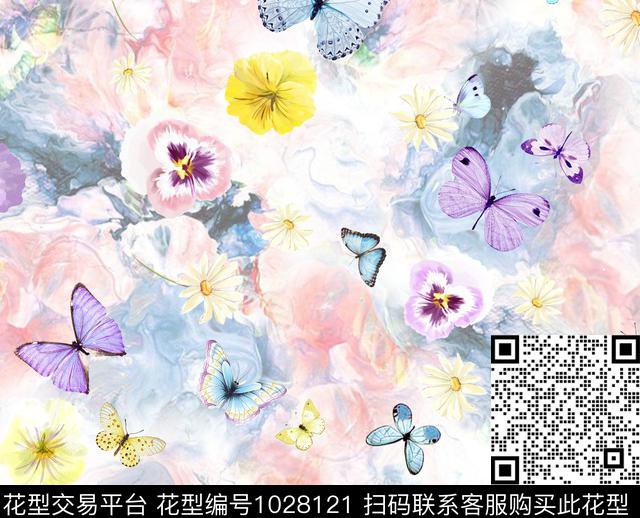 yinhua.jpg - 1028121 - 数码花型 花卉 花卉蝴蝶 - 数码印花花型 － 女装花型设计 － 瓦栏