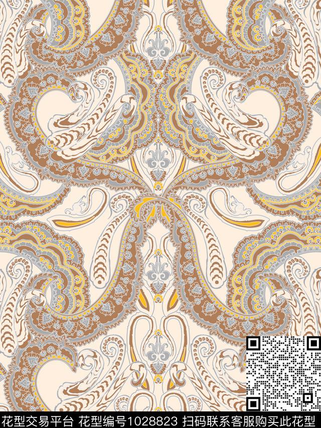 沙发图案3.jpg - 1028823 - 古典花纹 花卉 沙发布 - 数码印花花型 － 沙发布花型设计 － 瓦栏