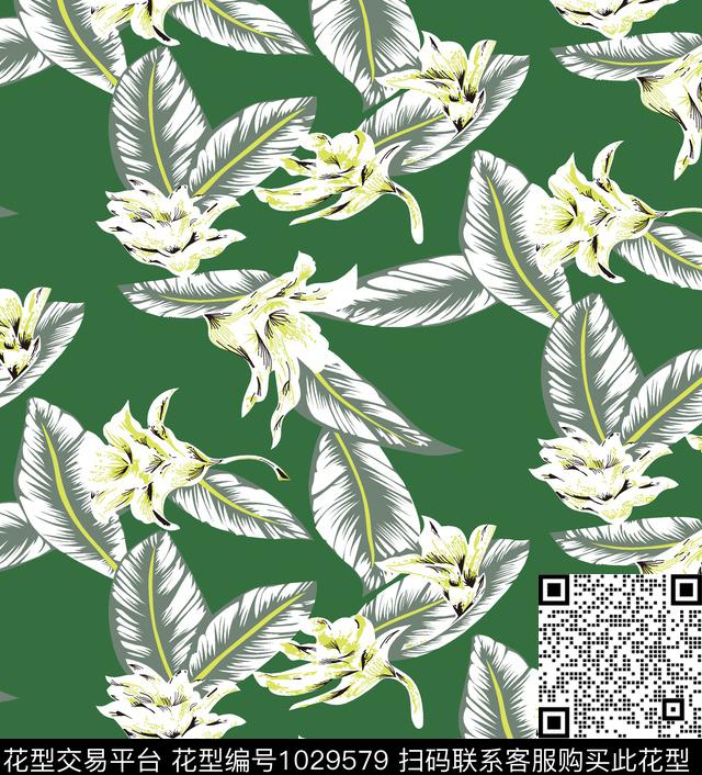 线条花卉绿植树叶花卉传统印花花型下载（图片编号: 1029579） - 瓦栏（Walan）