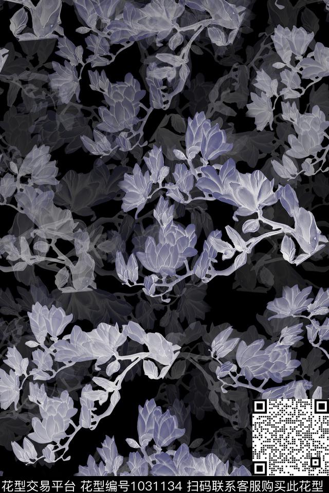 玉兰花香蕉手绘花卉数码印花花型下载（图片编号: 1031134） - 瓦栏（Walan）