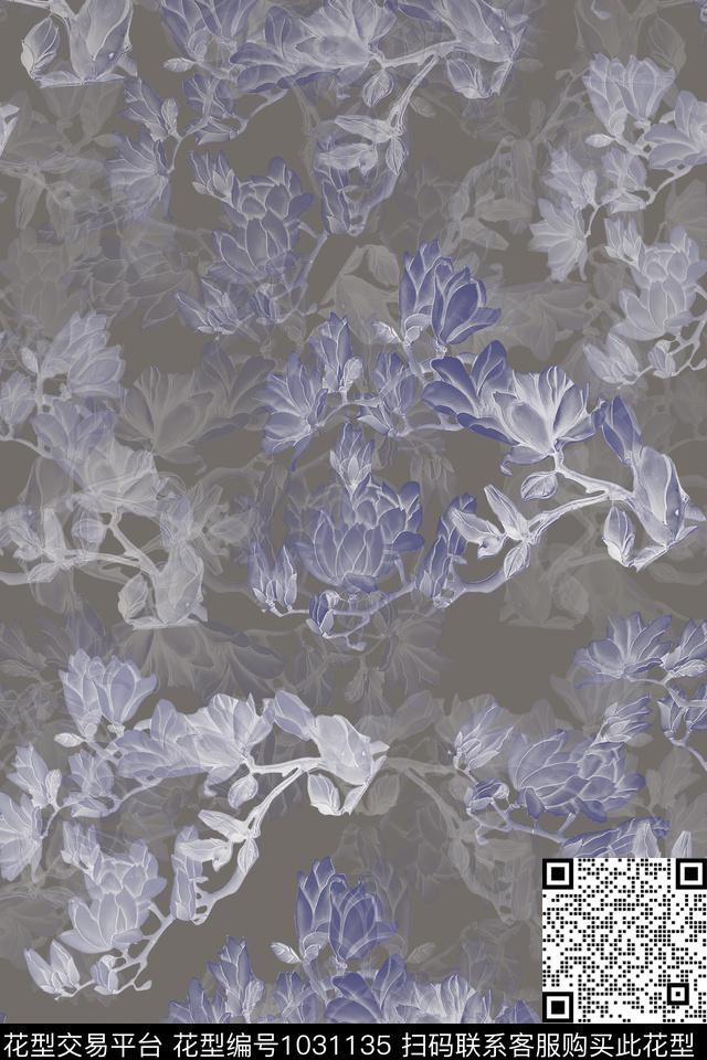 玉兰花香蕉手绘花卉数码印花花型下载（图片编号: 1031135） - 瓦栏（Walan）