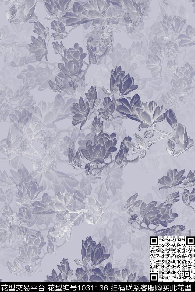 玉兰花香蕉手绘花卉数码印花花型下载（图片编号: 1031136） - 瓦栏（Walan）